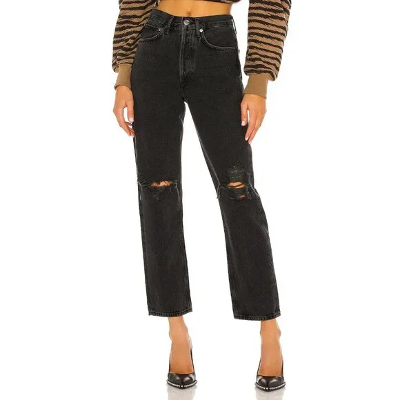 AGOLDE 90's Mid Rise Distressed Loose Jeans in Smokestack